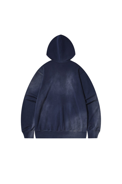 White Ink Printed Logo Long Sleeve Hoodie-Grey Blue